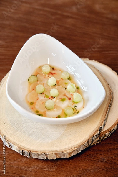 Obraz Scallop in cucumber sauce . gastronomy
