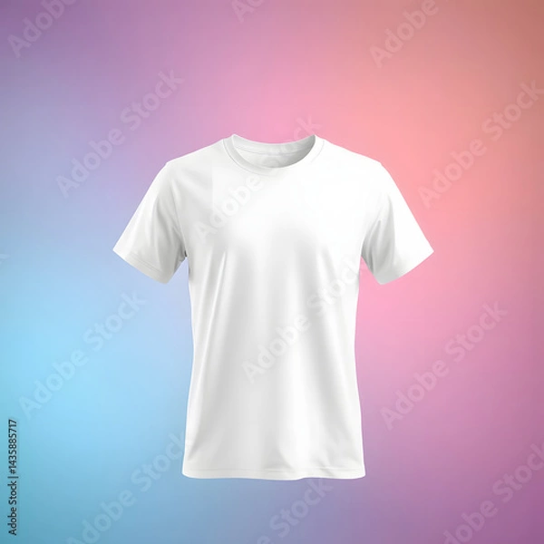 Fototapeta A promotional photograph of a plain white t-shirt, sharply focused against a softly blurred bokeh background featuring a smooth gradient transition. Seamless color blending ensures a clean aesthetic.