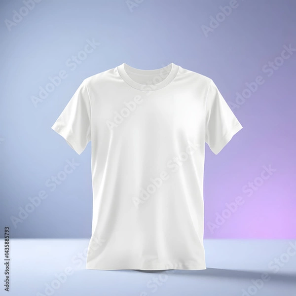 Fototapeta A promotional photograph of a plain white t-shirt, sharply focused against a softly blurred bokeh background featuring a smooth gradient transition. Seamless color blending ensures a clean aesthetic.