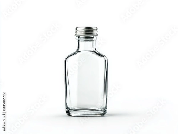 Fototapeta Empty glass bottle with metal cap on white background