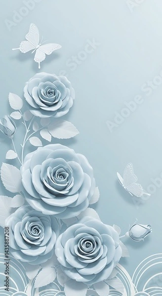 Fototapeta Powder Blue Roses & Flutter AI Generated
