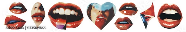 Fototapeta PNG Artistic collage of vibrant lips, element set on transparent background