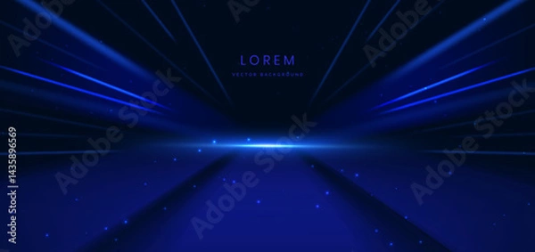 Obraz Abstract scene elegant blue light lines on dark background with lighting effect and sparkle.