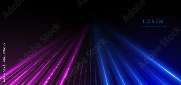 Obraz Abstract blue and pink glowing lines on black background. Hi speed motion moving concept on black background.
