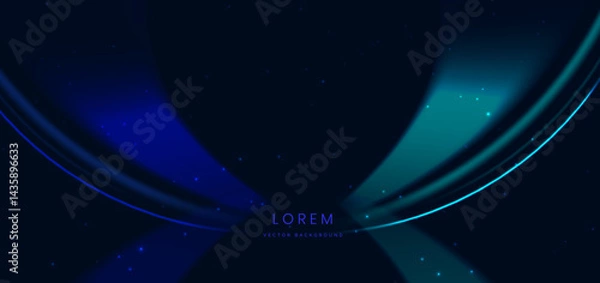 Obraz Abstract blue and green light rays on dark blue background with sparkle.