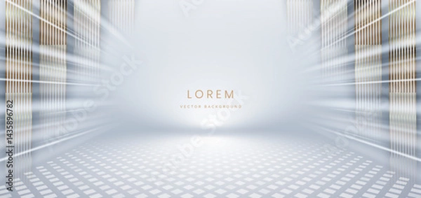 Obraz Scene luxury white ray on grey background with gold lighting effect sparkle. Modern for product design.