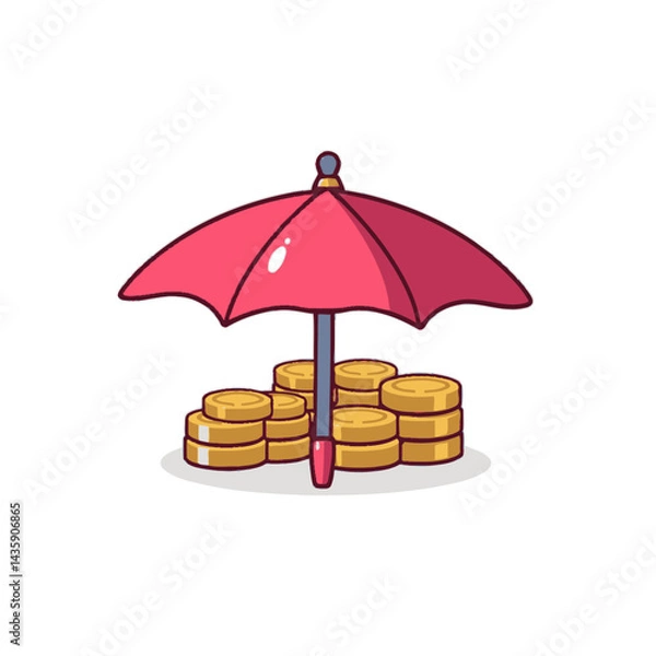 Obraz Red Umbrella Protecting Stack of Gold Coins