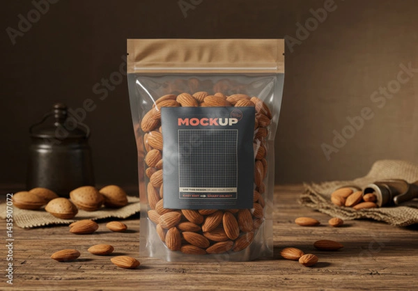 Obraz Bag with Almonds Label Mockup