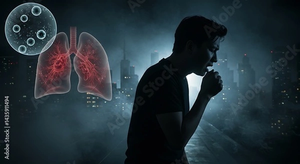 Obraz Respiratory Illness: Man Coughing with Lung Inflammation