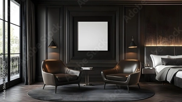 Fototapeta Modern Interior Design with Wall Frame Mockup in Elegant Room