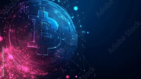 Fototapeta Futuristic Technology Concept with HUD and Bitcoin Symbol Background