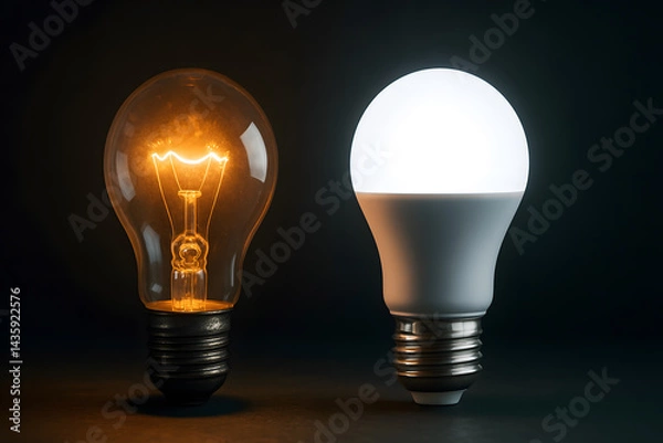Fototapeta Incandescent versus led light bulbs comparison for energy efficiency and cost savings lighting solutions, old vs new