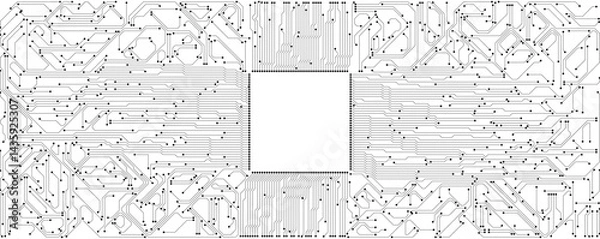Obraz Computer motherboard pattern, circuit board background. Vector intricate circuitry motif with soldered connections and electronic components, creating dynamic and interconnected design, AI concept
