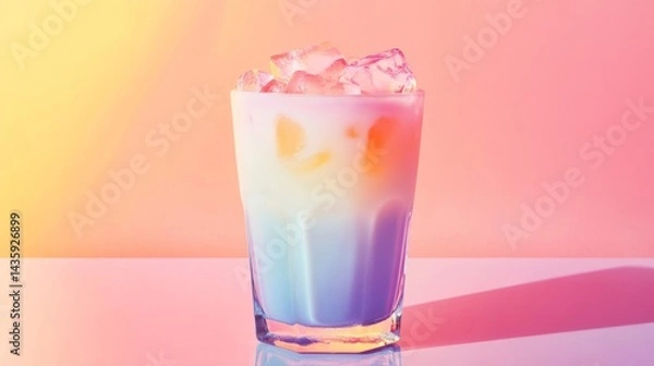 Obraz Pastel Layered Cocktail with Ice in Glass