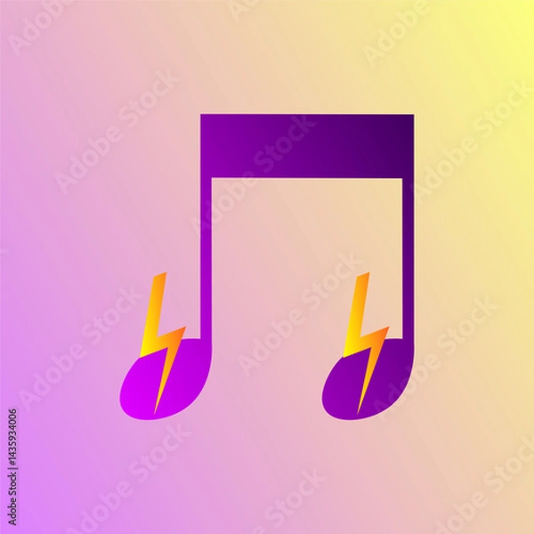 Fototapeta Music note with lightning bolts, musical icon vector illustration.
