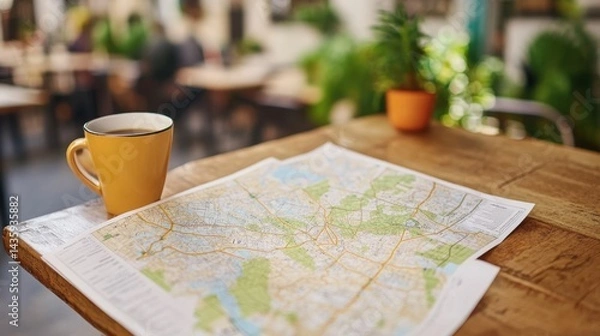 Obraz Detailed map and property flyer spread out on a table for real estate marketing