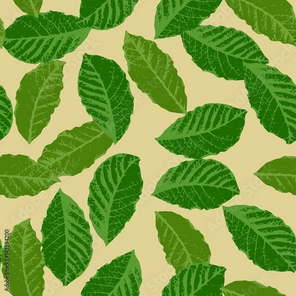 Obraz Seamless pattern from the leaves of coffee. Vector.