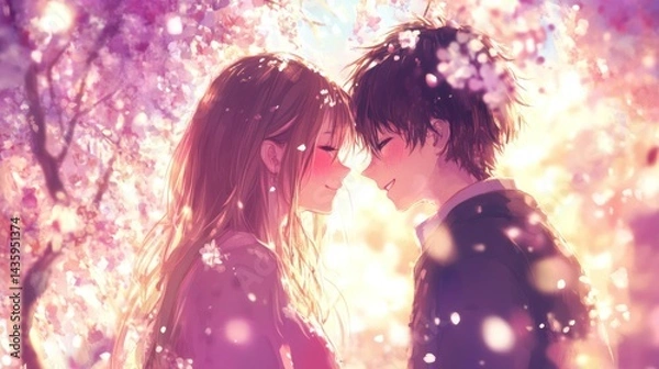 Obraz Tender affection shared under a blossoming cherry tree.