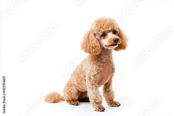 Fototapeta Poodle sitting isolated on white background, generated AI