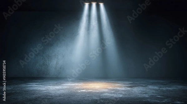 Fototapeta Empty stage with spotlight illuminating the center, ready for a performance - lighting theatre black focused blank
