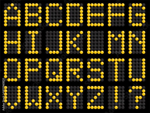 Obraz 電光掲示板のデジタルアルファベット文字 黄文字黒バック