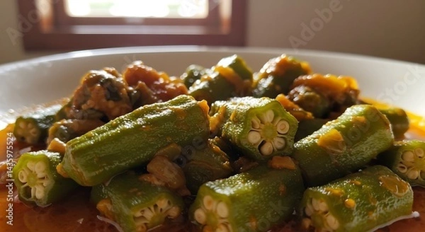 Obraz Okra Curry: A Vegetarian Delight with Rustic Charm