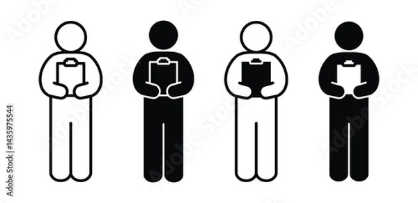 Fototapeta Set of Simple Black and White Person Icons Holding Clipboards Vector Design Illustration