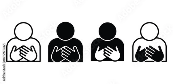 Fototapeta Hands on Chest Icon Set Black and White Color Vector Design Illustration