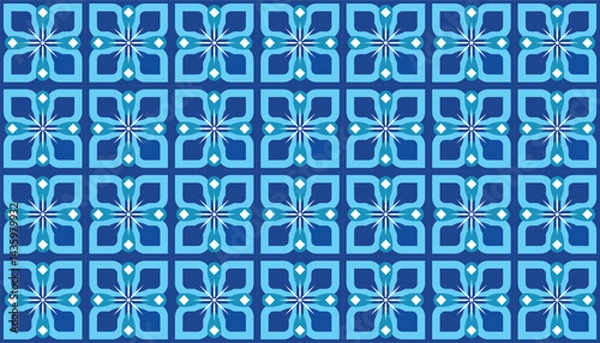 Fototapeta Blue seamless pattern with geometric flowers, perfect for winter backgrounds and modern textile prints
