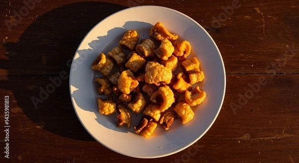 Obraz Crispy Pork Rinds on a White Plate