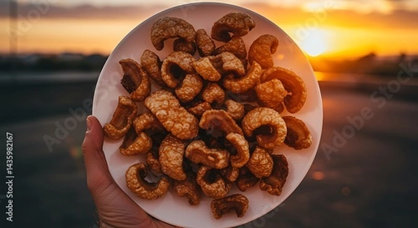 Obraz Chicharrón Delight: Crispy Pork Rinds at Sunset