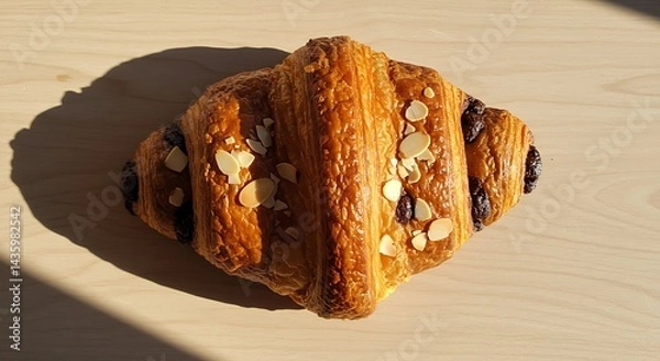 Obraz Chocolate Almond Croissant Delight on Wood