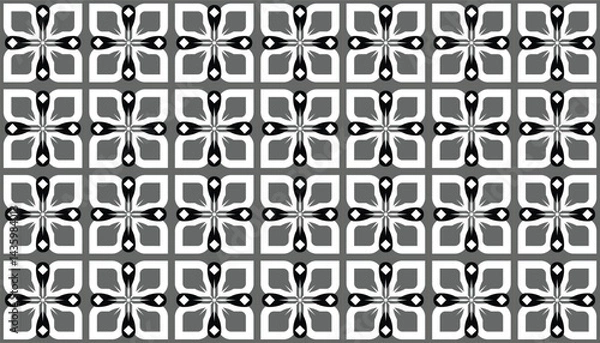 Fototapeta Modern grayscale seamless floral geometric pattern with gradient tones, featuring symmetrical flower shapes and a sleek, contemporary aesthetic