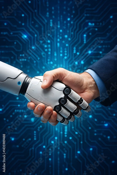 Fototapeta Ai technology and human handshake concept for future business and digital transformation success