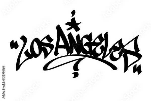 Fototapeta Graffiti tag text "Los Angeles" in bold street art style. Hand-drawn vector lettering with vibrant California urban energy. Isolated on a white background, perfect for designs, fashion, and merch