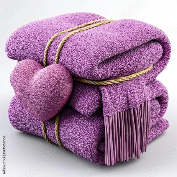Obraz Purple Towels and Scarf Gift Set with Heart Detail