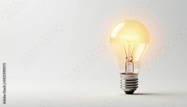 Obraz Single lightbulb, isolated on white background, thinking, white