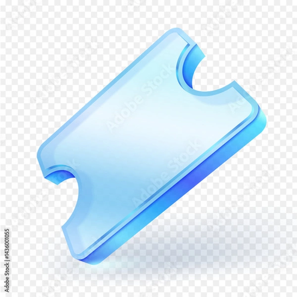 Fototapeta Modern glass blue 3D ticket icon with isolated transparent background, perfect for events, tickets, or passes. ideal for digital marketing and design. Vector illustration.