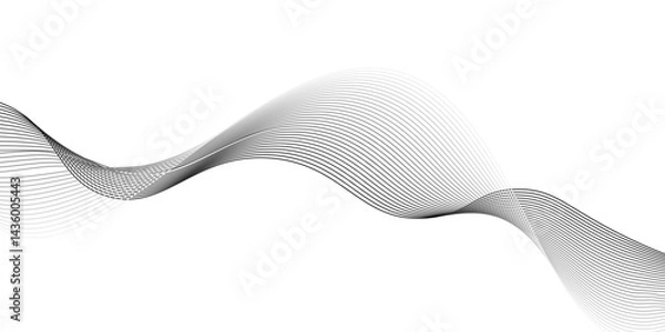 Fototapeta Abstract black wave banner template.Abstract black wave lines on white background.science, music concept vector background illustration,Stylized line art background,