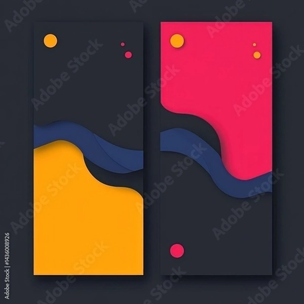 Obraz Abstract Geometric Shapes in Bold Colors on Dark Background