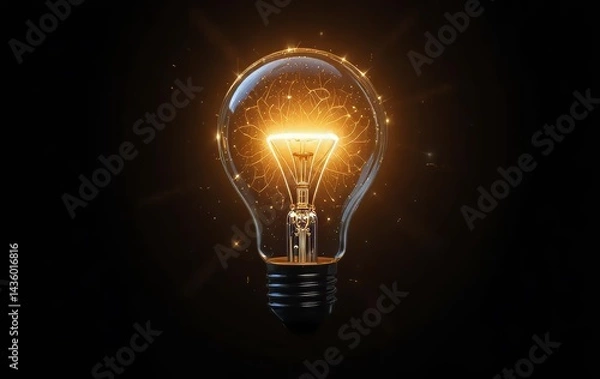 Fototapeta A vintage light bulb with golden sparks on a dark background