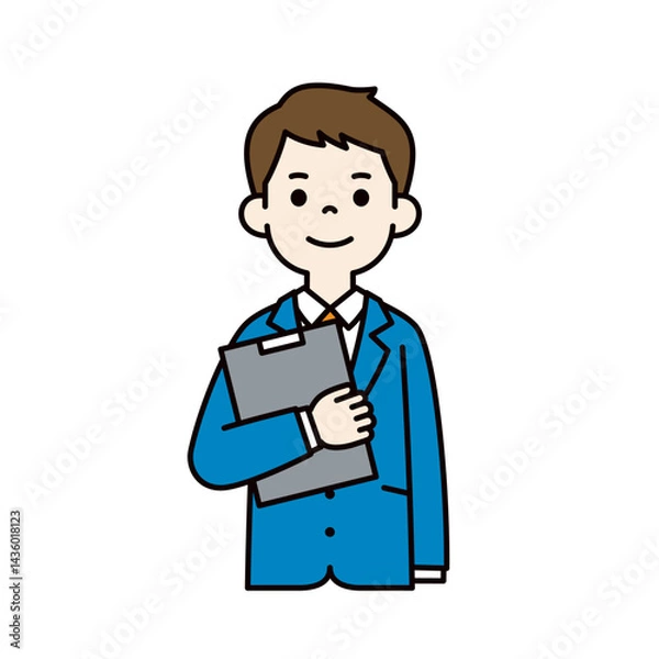 Obraz ファイルを持つ、スーツを着た若い男性のベクターイラスト素材＿線幅の編集可能＿カラー