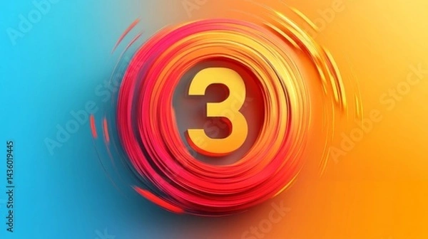 Fototapeta Abstract Number Three in Vibrant Orange and Red