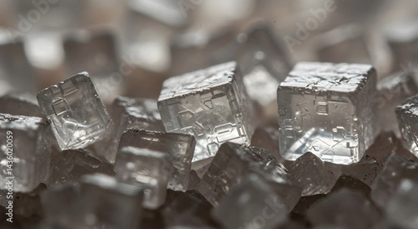 Fototapeta Close Up On Translucent Cubes Sparkling Under Bright Studio Lighting