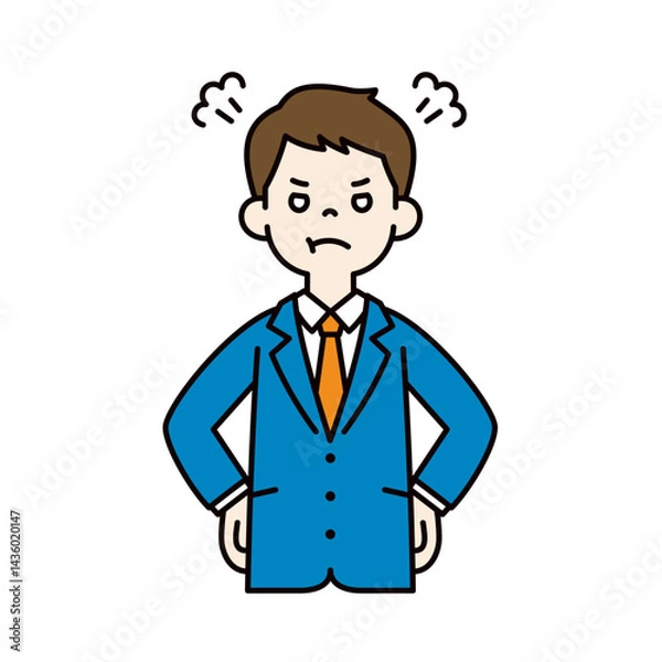Obraz ぷんぷん怒る、スーツを着た若い男性のベクターイラスト素材＿線幅の編集可能＿カラー