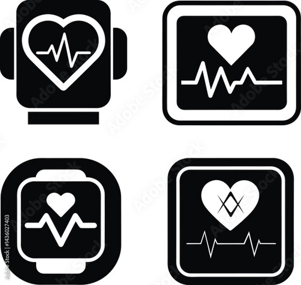 Fototapeta Heart Rate Monitor Vector Set ECG Pulse Cardio Icons for Health and Fitness Design