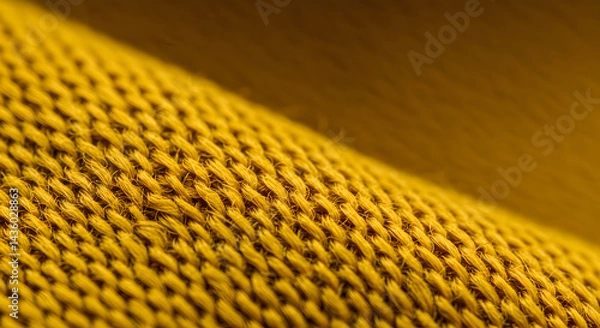 Fototapeta Golden Knit Fabric: A Close-Up Look at Texture and Interlocking Fibers