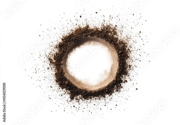 Fototapeta Circular frame of brown powder, with scattered particles