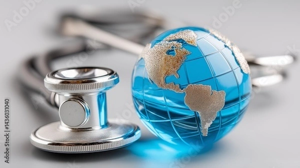 Obraz Stethoscope and globe symbolizing global healthcare concept, clean background