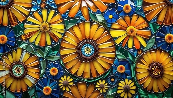 Fototapeta Calendula marigold glass mosaic abstract design pattern artwork